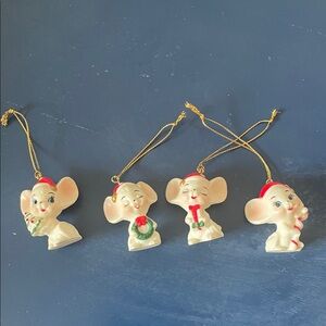 Holiday mouse Ornaments Set - Cream and Red